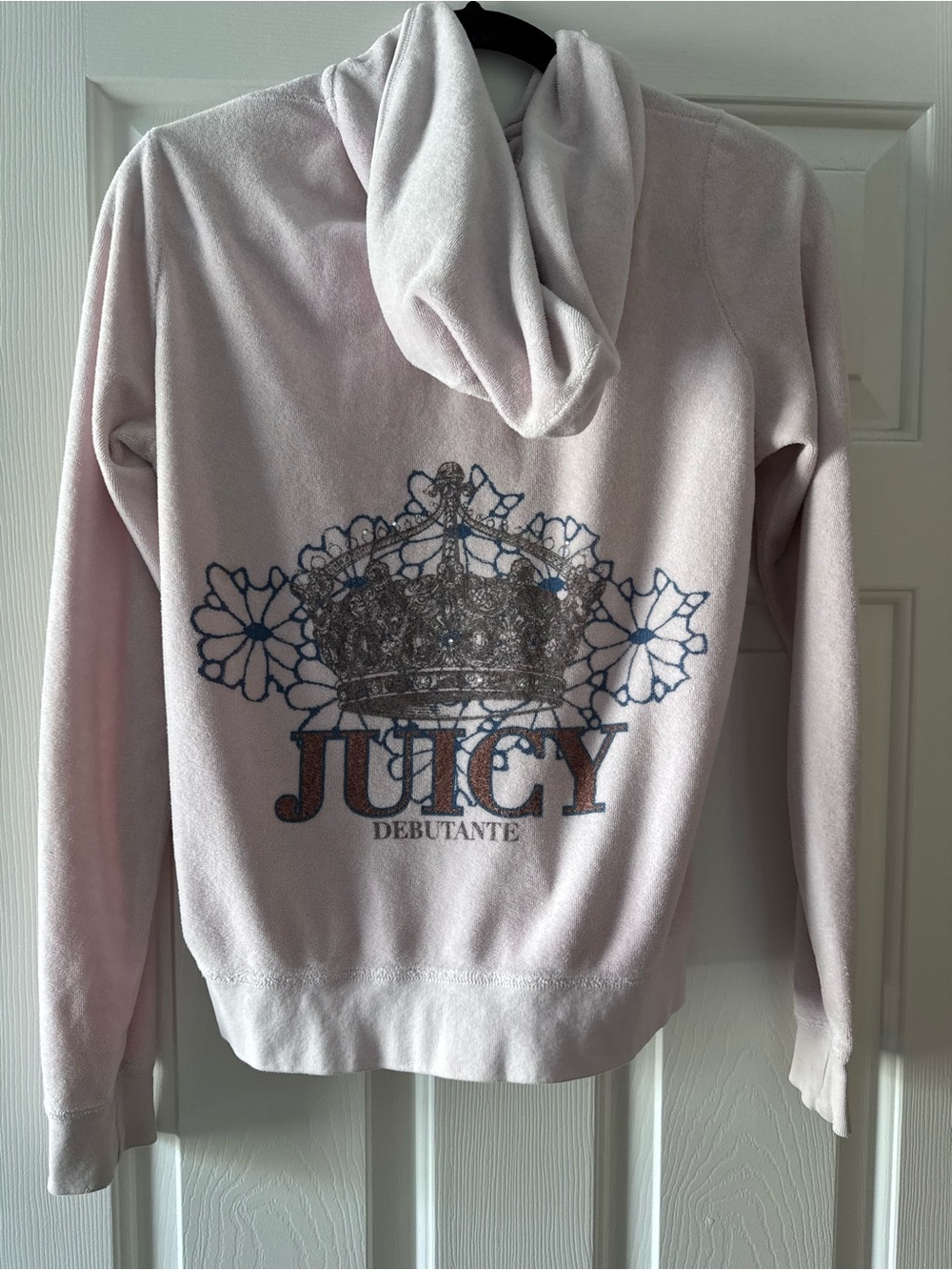 Vintage Juicy Couture Y2K Debutante Crown Rhinestone Zip Hoodie XL Pink